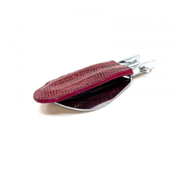 Trixi Gronau travel shoehorn, Cedric, stainless steel, leather Tejus aubergine, closed front